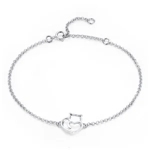 (image for) Rose Gold & Silver Cute Cat Chain Slider Bracelet - PANDORA Style - SCB102-C