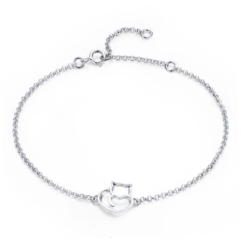 (image for) Rose Gold & Silver Cute Cat Chain Slider Bracelet - PANDORA Style - SCB102-C - Product Image
