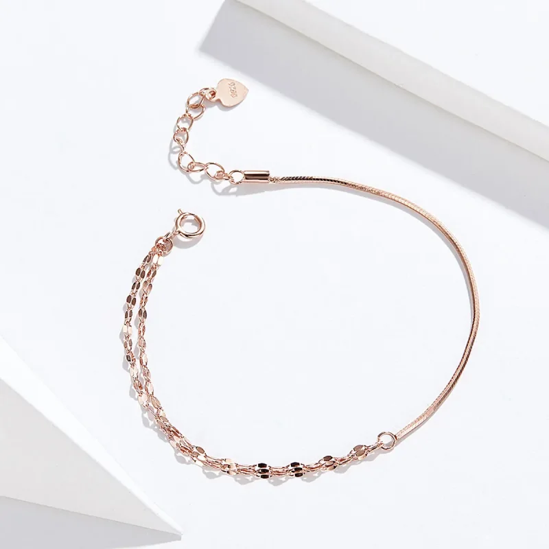 (image for) Rose Gold Simple Line Bracelet - PANDORA Style - SCB149 - View 4