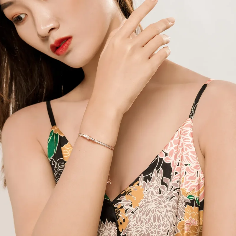 (image for) Rose Gold Sweet Bow Clasp Slider Bangle - PANDORA Style - SCB108-C - View 2