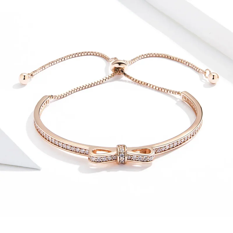 (image for) Rose Gold Sweet Bow Clasp Slider Bangle - PANDORA Style - SCB108-C - View 3
