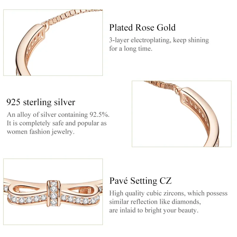 (image for) Rose Gold Sweet Bow Clasp Slider Bangle - PANDORA Style - SCB108-C - View 6