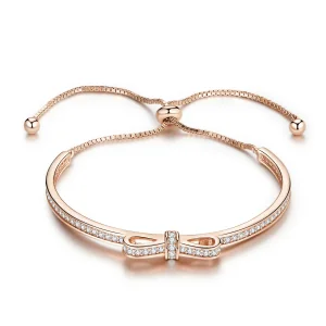 (image for) Rose Gold Sweet Bow Clasp Slider Bangle - PANDORA Style - SCB108-C