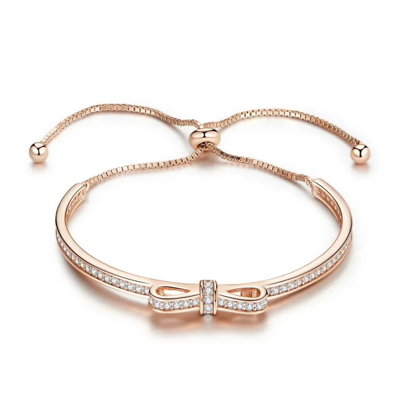 (image for) Rose Gold Sweet Bow Clasp Slider Bangle - PANDORA Style - SCB108-C - Product Image