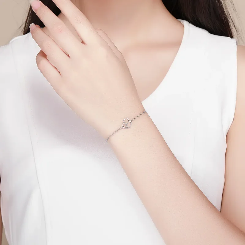 (image for) Silver Adorable Cat Chain Slider Bracelet - PANDORA Style - SCB102 - View 5