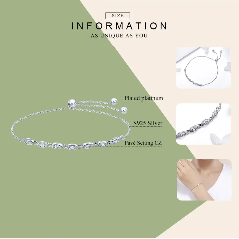 (image for) Silver Beauty of Simplicity Chain Slider Bracelet - PANDORA Style - SCB086 - View 5