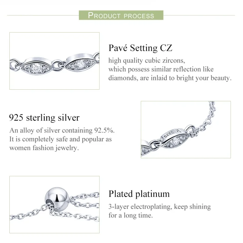 (image for) Silver Beauty of Simplicity Chain Slider Bracelet - PANDORA Style - SCB086 - View 6