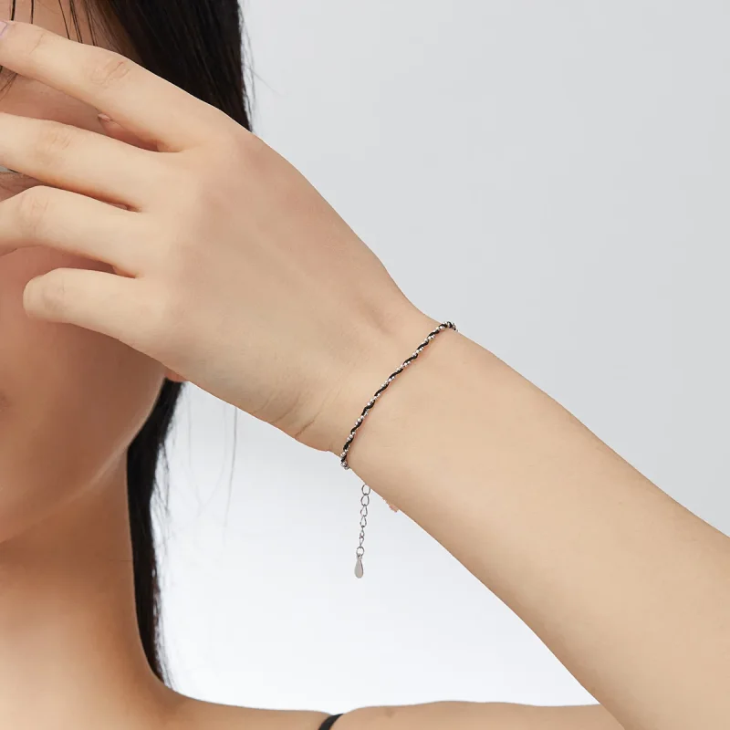 (image for) Silver & Black Rope Bracelet - PANDORA Style - SCB173-Bk - View 2