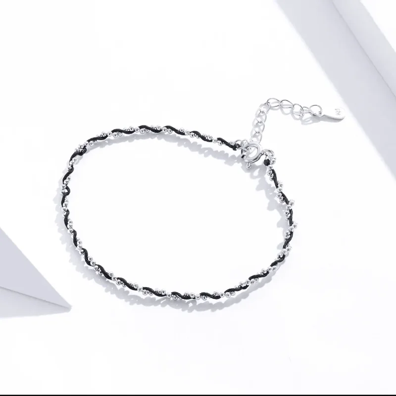 (image for) Silver & Black Rope Bracelet - PANDORA Style - SCB173-Bk - View 3
