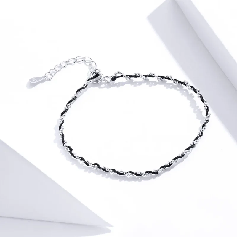 (image for) Silver & Black Rope Bracelet - PANDORA Style - SCB173-Bk - View 4