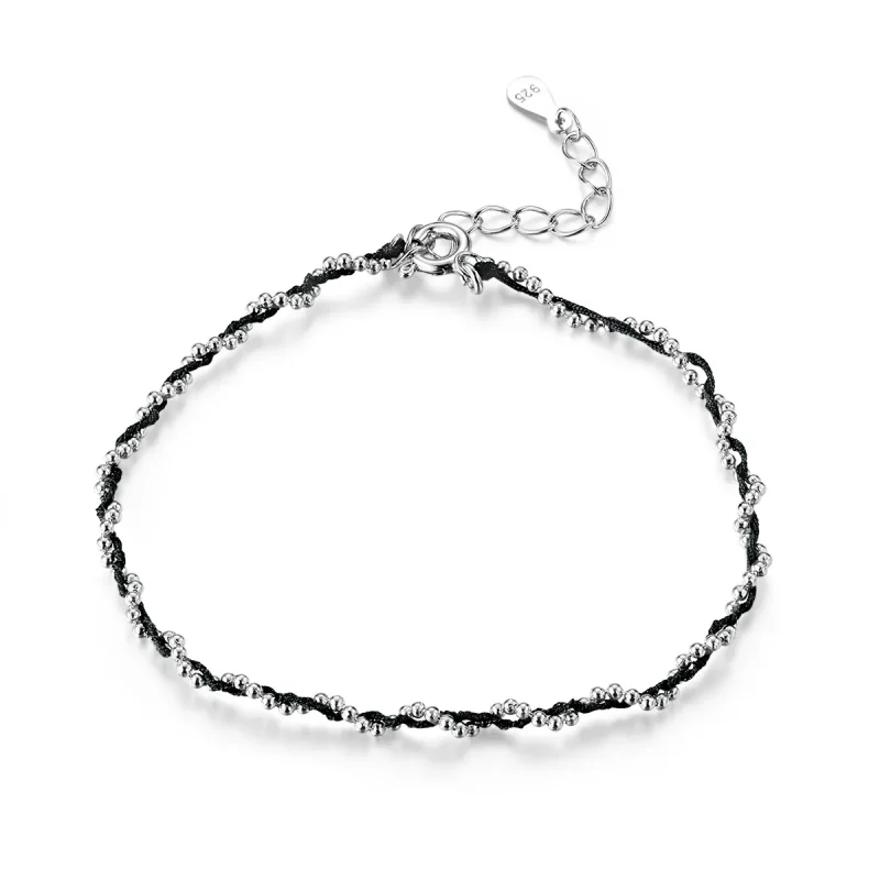 (image for) Silver & Black Rope Bracelet - PANDORA Style - SCB173-Bk - Product Image
