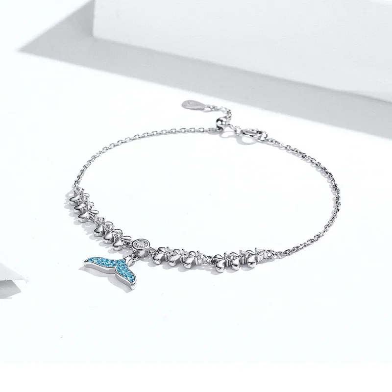 (image for) Silver Blue Fishtail Chain Slider Bracelet - PANDORA Style - SCB154 - View 3