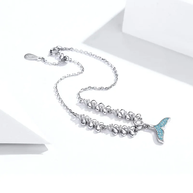 (image for) Silver Blue Fishtail Chain Slider Bracelet - PANDORA Style - SCB154 - View 4