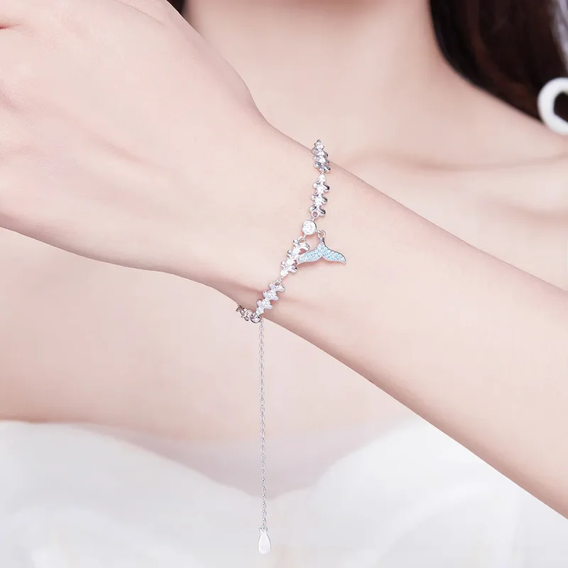 (image for) Silver Blue Fishtail Chain Slider Bracelet - PANDORA Style - SCB154 - View 6