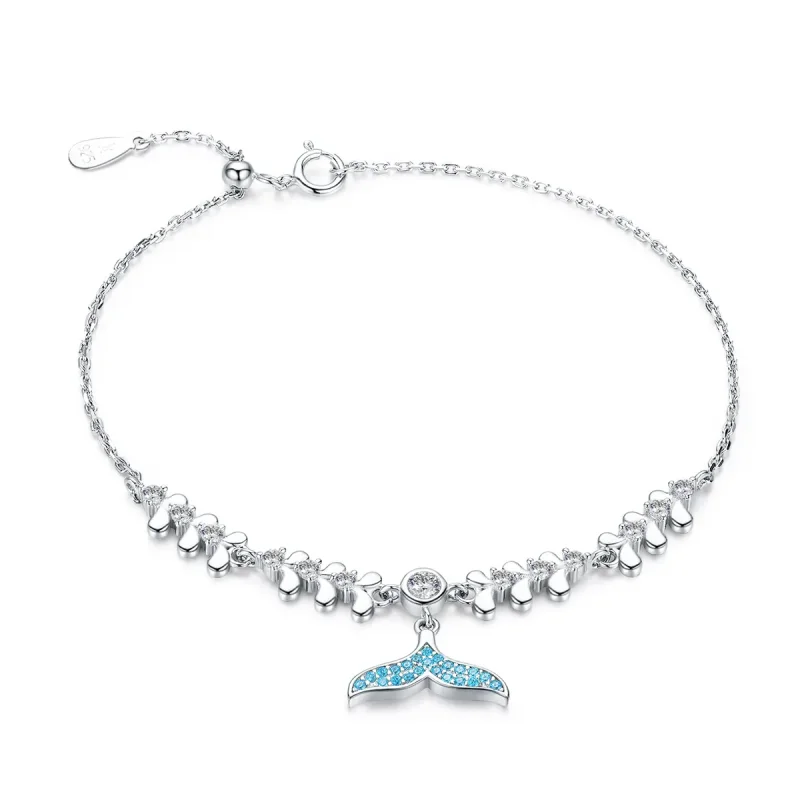 (image for) Silver Blue Fishtail Chain Slider Bracelet - PANDORA Style - SCB154 - Product Image