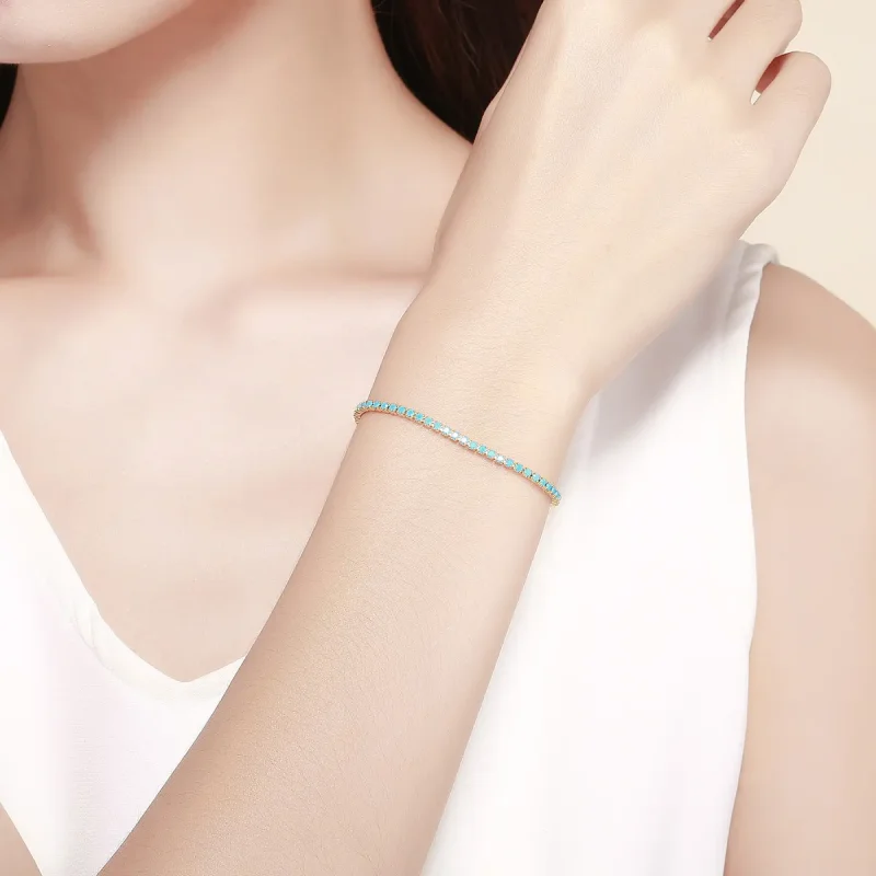 (image for) Silver Blue Sky Slider Tennis Bracelet - PANDORA Style - SCB118 - View 5