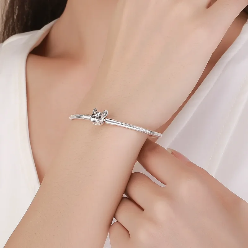(image for) Silver Cute Bulldog Chain Bracelet - PANDORA Style - SCB075 - View 2