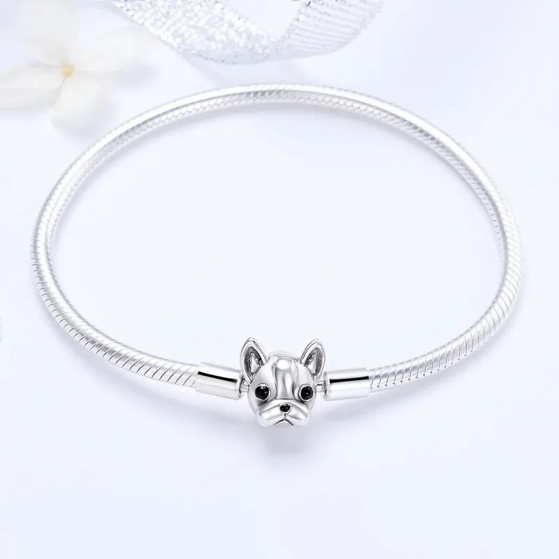 (image for) Silver Cute Bulldog Chain Bracelet - PANDORA Style - SCB075 - View 3
