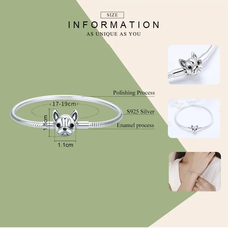 (image for) Silver Cute Bulldog Chain Bracelet - PANDORA Style - SCB075 - View 4