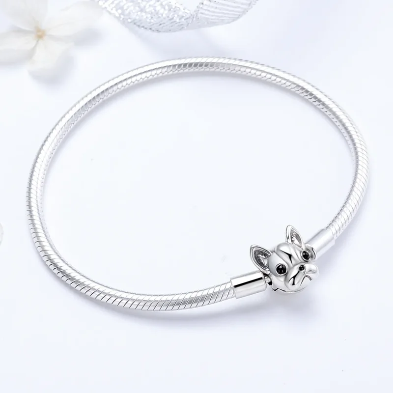 (image for) Silver Cute Bulldog Chain Bracelet - PANDORA Style - SCB075 - View 6