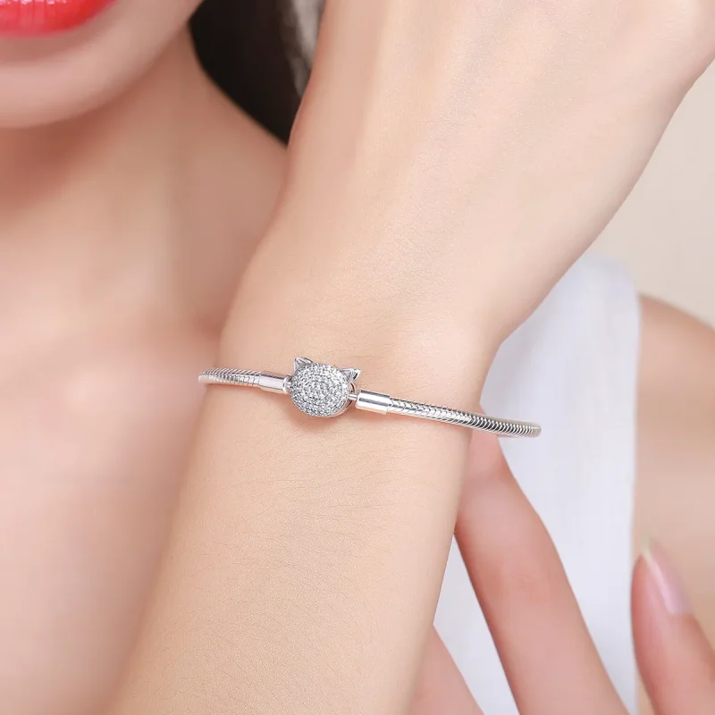 (image for) Silver Cute Cat Chain Bracelet - PANDORA Style - SCB053 - View 2