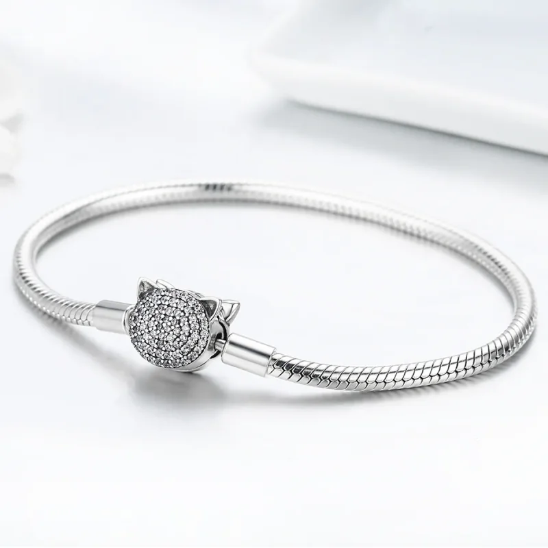 (image for) Silver Cute Cat Chain Bracelet - PANDORA Style - SCB053 - View 3