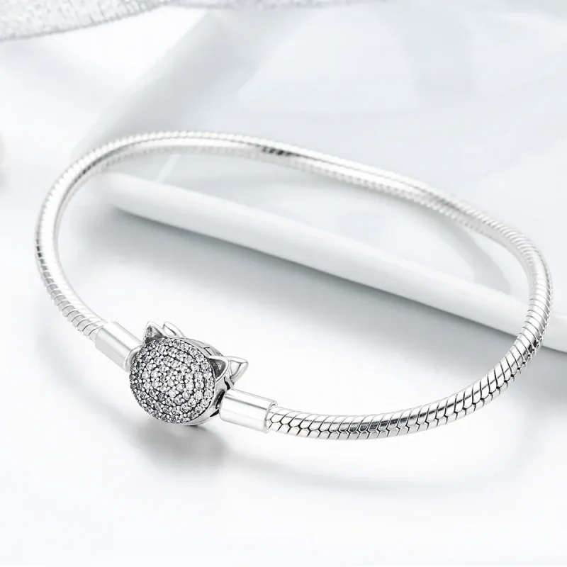 (image for) Silver Cute Cat Chain Bracelet - PANDORA Style - SCB053 - View 4