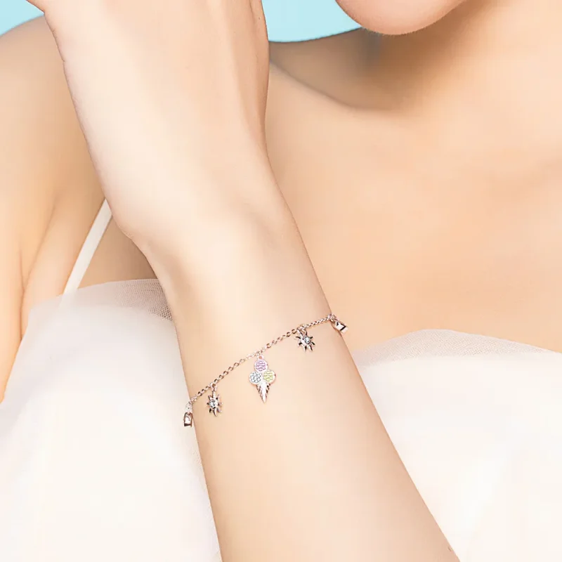 (image for) Silver Cute Ice Cream Chain Slider Bracelet - PANDORA Style - SCB139 - View 2