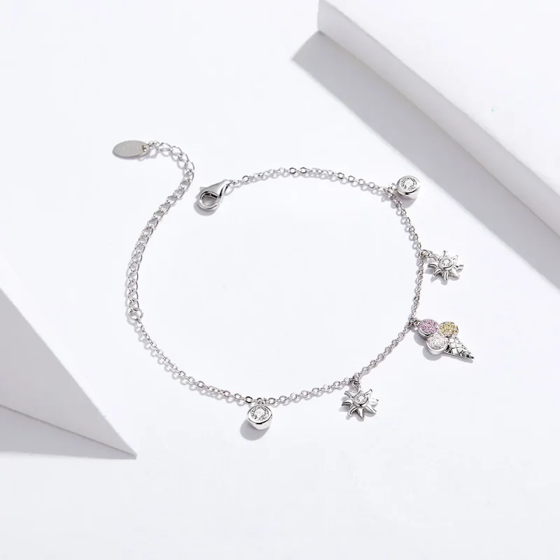 (image for) Silver Cute Ice Cream Chain Slider Bracelet - PANDORA Style - SCB139 - View 3
