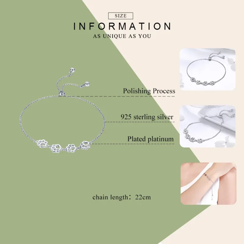 (image for) Silver Cute Pet Claw Marks Chain Slider Bracelet - PANDORA Style - SCB096 - View 5