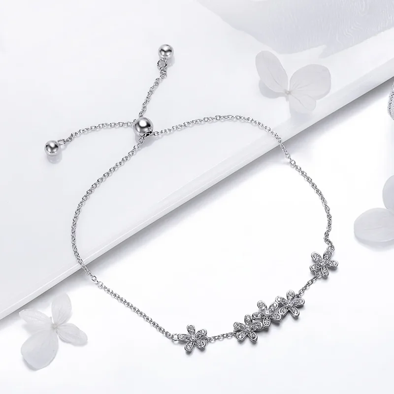 (image for) Silver Daisy Chain Slider Bracelet - PANDORA Style - SCB084 - View 4