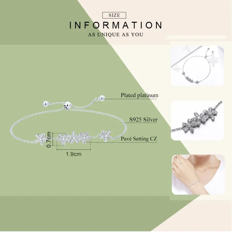 (image for) Silver Daisy Chain Slider Bracelet - PANDORA Style - SCB084 - View 5