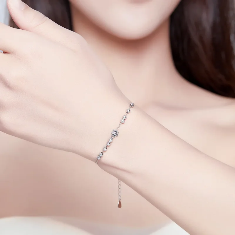 (image for) Silver Daisy Flower Chain Slider Bracelet - PANDORA Style - SCB146 - View 2