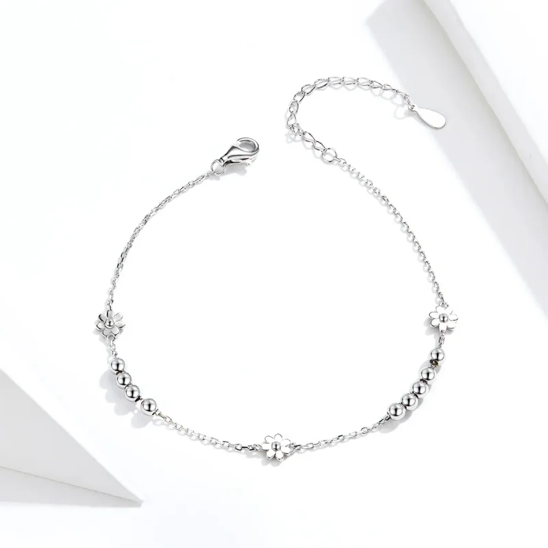 (image for) Silver Daisy Flower Chain Slider Bracelet - PANDORA Style - SCB146 - View 3