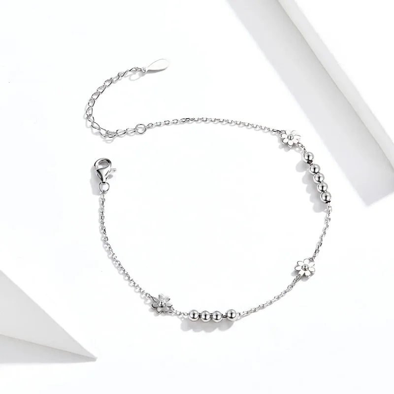 (image for) Silver Daisy Flower Chain Slider Bracelet - PANDORA Style - SCB146 - View 4