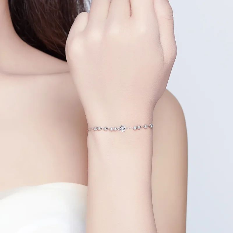 (image for) Silver Daisy Flower Chain Slider Bracelet - PANDORA Style - SCB146 - View 5