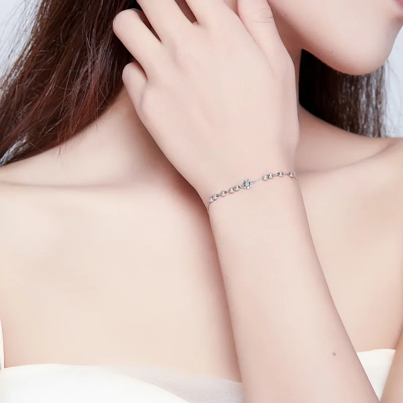 (image for) Silver Daisy Flower Chain Slider Bracelet - PANDORA Style - SCB146 - View 6