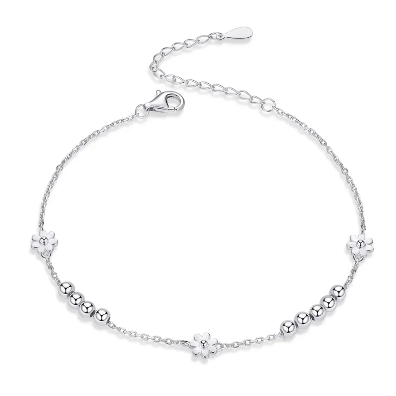 (image for) Silver Daisy Flower Chain Slider Bracelet - PANDORA Style - SCB146 - Product Image