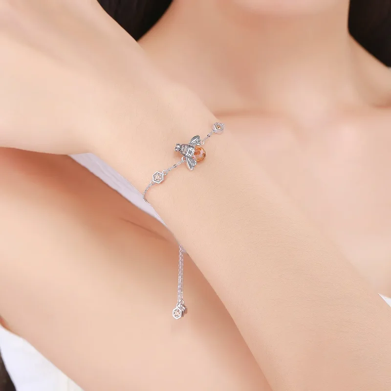 (image for) Silver Dancing Bee Slider Bracelet - PANDORA Style - SCB043 - View 2