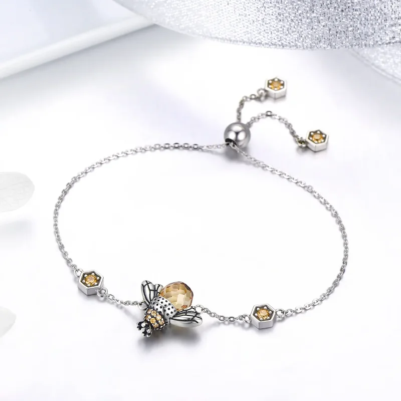 (image for) Silver Dancing Bee Slider Bracelet - PANDORA Style - SCB043 - View 3