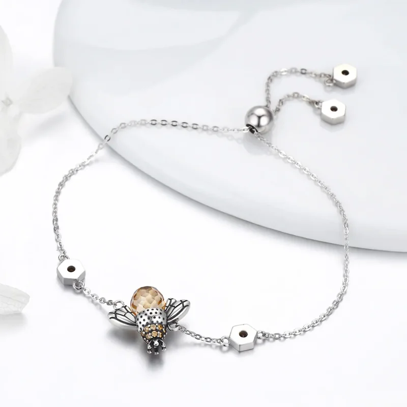 (image for) Silver Dancing Bee Slider Bracelet - PANDORA Style - SCB043 - View 4