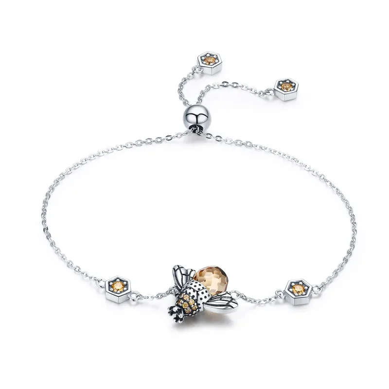 (image for) Silver Dancing Bee Slider Bracelet - PANDORA Style - SCB043 - Product Image