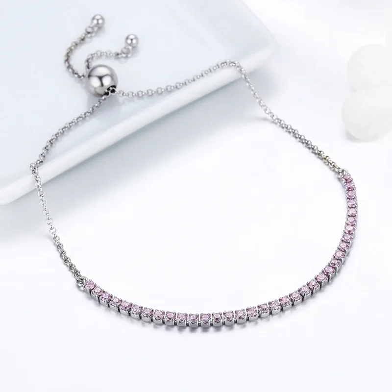 (image for) Silver Elegant Accompany Slider Tennis Bracelet - PANDORA Style - SCB045 - View 5