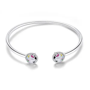 (image for) Silver Enamel Unicorn Memory Open Bangle - PANDORA Style - SCB082