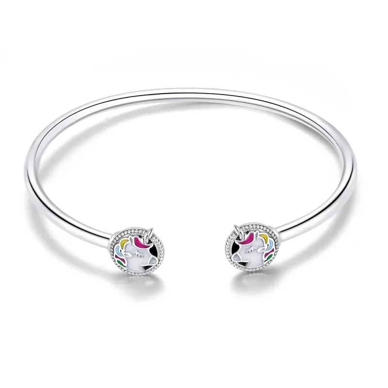 (image for) Silver Enamel Unicorn Memory Open Bangle - PANDORA Style - SCB082 - Product Image