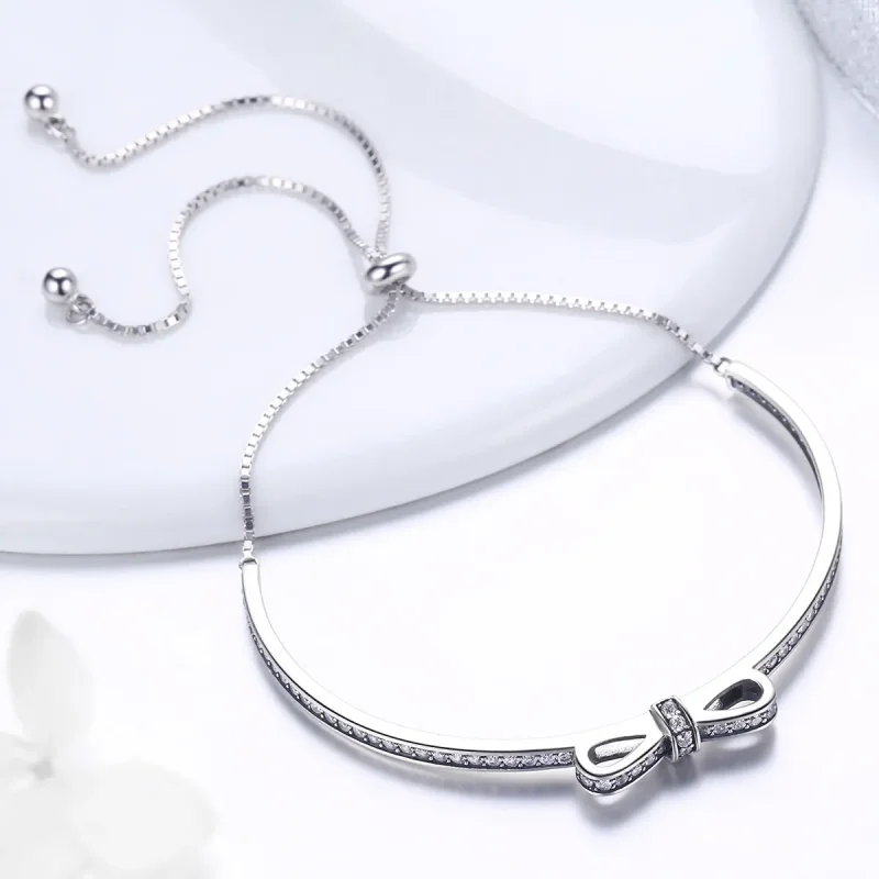 (image for) Silver Eternity Sweet Bow Slider Bangle - PANDORA Style - SCB108 - View 3