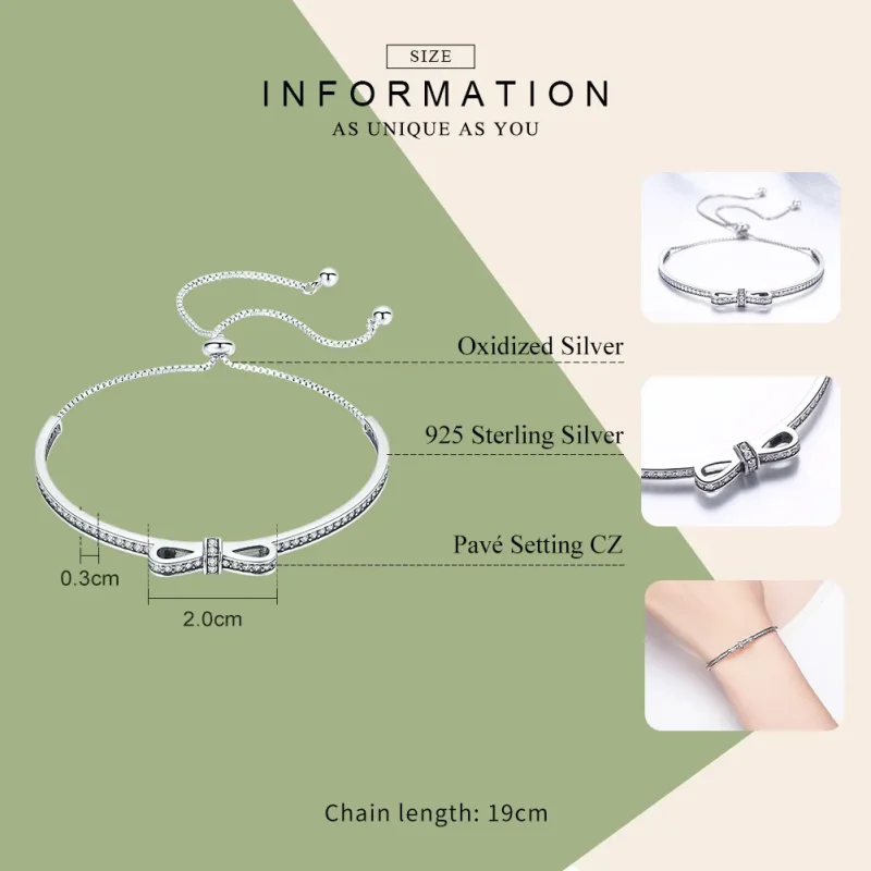 (image for) Silver Eternity Sweet Bow Slider Bangle - PANDORA Style - SCB108 - View 5