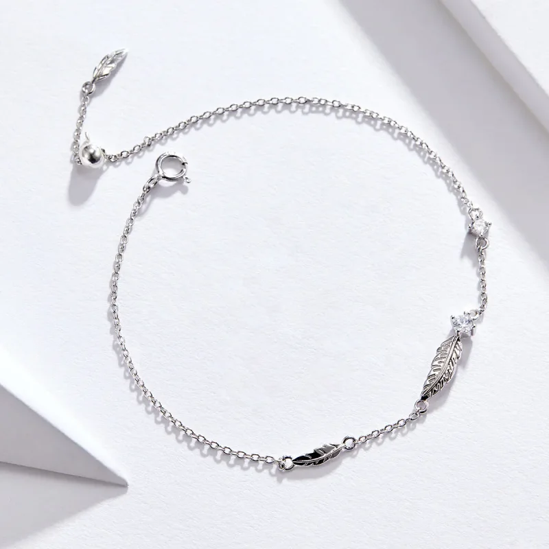 (image for) Silver Feather Chain Slider Bracelet - PANDORA Style - SCB133 - View 3