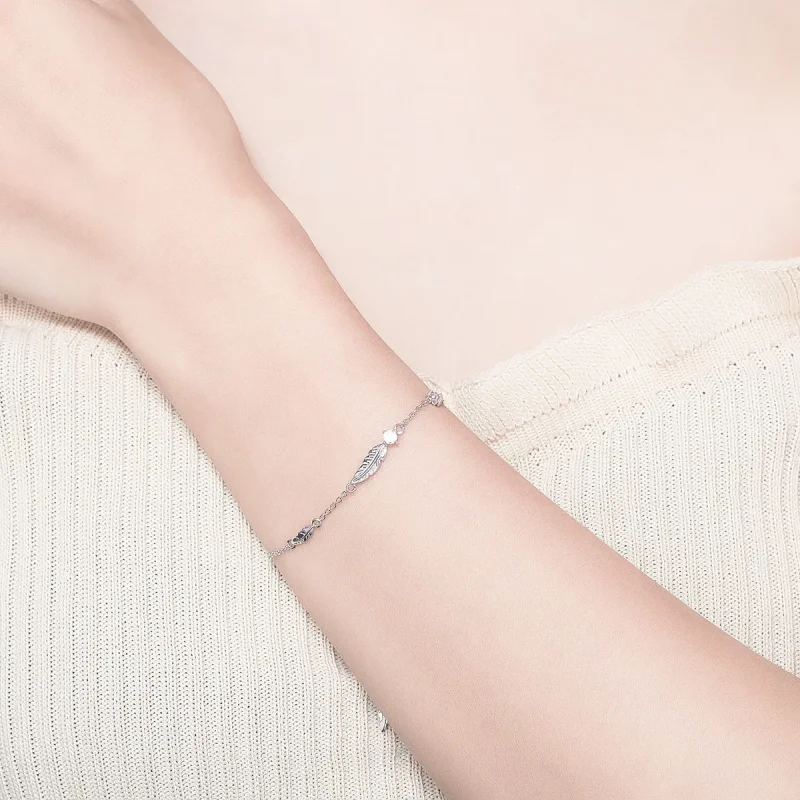 (image for) Silver Feather Chain Slider Bracelet - PANDORA Style - SCB133 - View 6