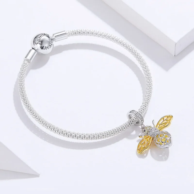 (image for) Silver & Gold-Plated Bee Mesh Bracelet - PANDORA Style - SCB830 - View 3